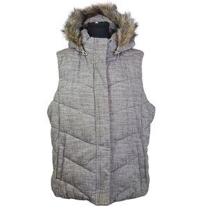 GAP Women's Brown Herringbone Puffer Vest With Faux Fur Size XXL